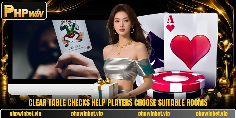 Clear table checks help players choose suitable rooms Clear table checks help players choose suitable rooms