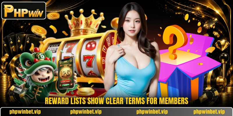 Reward lists show clear terms for members Reward lists show clear terms for members